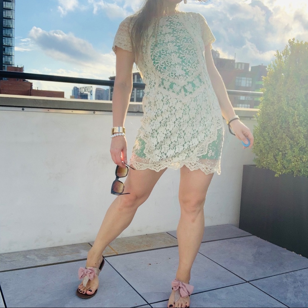 Anthro Champagne & Strawberry Emerald Ivory Lace - Picture 5 of 16